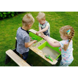 Table d'activités en bois massif sable et eau Aksent avec deux bancs - Exit Toys