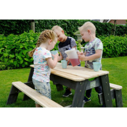 Table d'activités en bois massif sable et eau Aksent avec deux bancs - Exit Toys