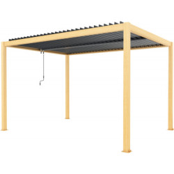 Pergola bioclimatique autoportante en aluminium aspect bois 4x3m - X-METAL