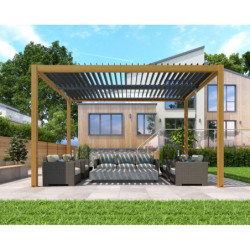 Pergola bioclimatique autoportante en aluminium aspect bois 4x3m - X-METAL