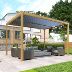 Pergola bioclimatique autoportante en aluminium aspect bois 4x3m - X-METAL