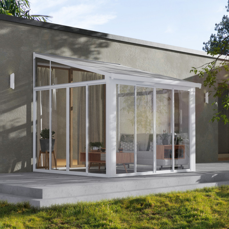 Véranda 300x305cm en aluminium blanc et polycarbonate 8mm Sanremo - Palram - Canopia