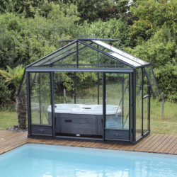 Serre de jardin LUXIA 4,9m² en aluminium laqué et verre trempé 4mm + embase incluse - Lams