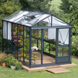 Serre de jardin LUXIA Rétro 10,80m² en aluminium laqué et verre trempé 4mm + embase incluse - Lams