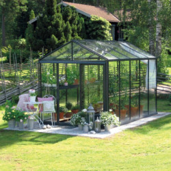 Serre de jardin LUXIA Rétro 14,30m² en aluminium laqué et verre trempé 4mm + embase incluse - Lams