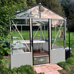 Serre de jardin LUXIA sur muret 14,30m² en aluminium laqué et verre trempé 4mm - Lams