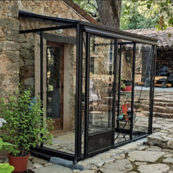 Serre adossée LUXIA 4,9m² H212cm en aluminium naturel et verre trempé 4mm + embase incluse - Lams