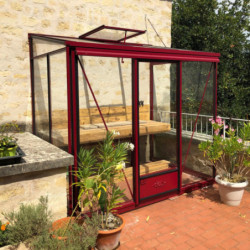 Serre adossée LUXIA 4,9m² H232cm en aluminium laqué et verre trempé 4mm + embase incluse - Lams