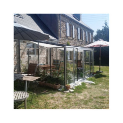 Serre adossée LUXIA 8,4m² H232cm en aluminium naturel et verre trempé 4mm + embase incluse - Lams