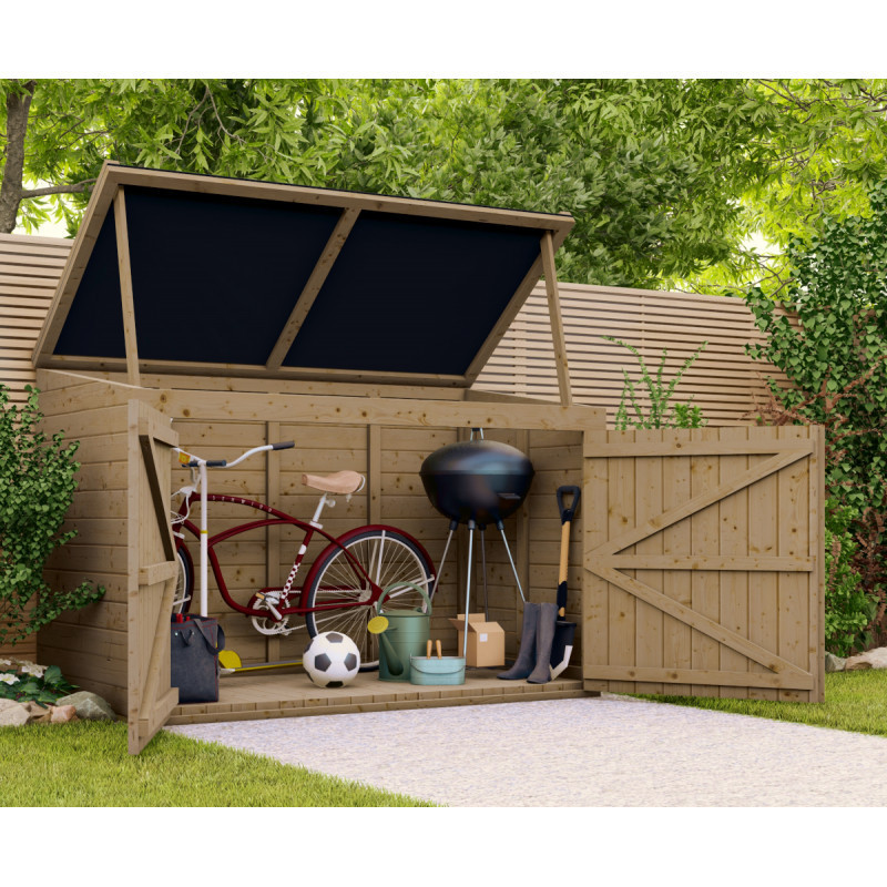 Coffre de jardin en bois traité 28mm 2000L LARGO Noir - Gardy Shelter