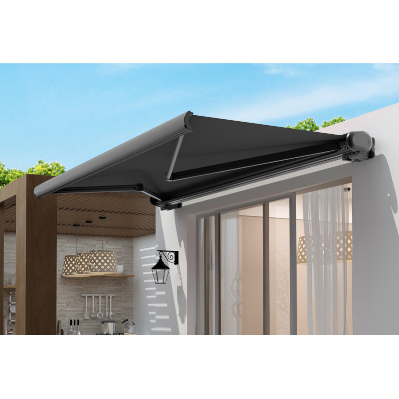 Store banne motorisé 400x300cm LUXO toile polyester grise - X-METAL