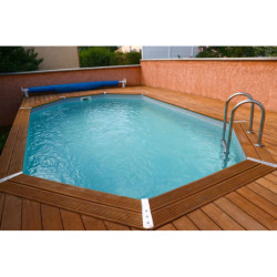 Piscine bois octogonale allongée 355x490cm AZURA toute équipée UBBINK