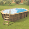 Piscine bois octogonale allongée 355x490cm AZURA toute équipée UBBINK