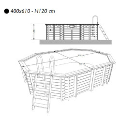 Piscine bois octogonale allongée 400x610cm AZURA toute équipée UBBINK