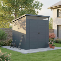 Abri de jardin en résine 3,24m² anthracite toit monopente skylight + plancher - Jobu