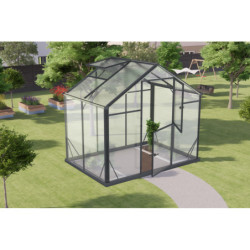 Serre de jardin Hybrid 3,3m² anthracite en verre trempé et polycarbonate Sanus L3 - Gampre