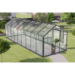 Serre de jardin Hybrid 14,3m² en verre trempé et polycarbonate Sanus L15 - Gampre