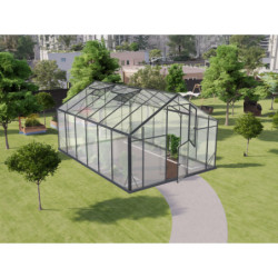 Serre de jardin Hybrid 12,5m² en verre trempé et polycarbonate Sanus XL12 – Gampre
