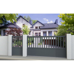 Portail coulissant semi-ajouré en aluminium 400x140cm SCAPA - refoulement droit - 2 coloris au choix - ROY