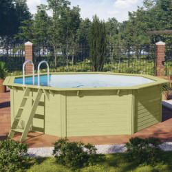 Piscine octogonale en bois Ø470xH111cm liner bleu Pool X2 - Karibu