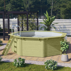 Piscine octogonale en bois Ø400xH111cm liner gris Pool X1 - Karibu