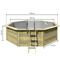 Piscine octogonale en bois Ø470xH111cm liner gris Pool X2 - Karibu