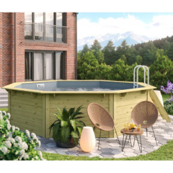 Piscine octogonale en bois Ø470xH111cm liner gris Pool X2 - Karibu
