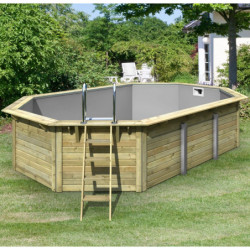 Piscine octogonale en bois Ø633xH111cm liner gris Pool X4 - Karibu