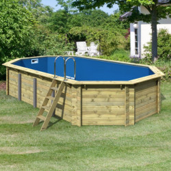 Piscine octogonale allongée en bois L700cm liner bleu Pool 5 Variante A - Karibu