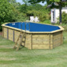 Piscine octogonale allongée en bois L700cm liner bleu Pool 5 Variante A - Karibu
