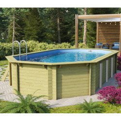 Piscine octogonale allongée en bois L700cm liner bleu Pool 5 Variante A - Karibu