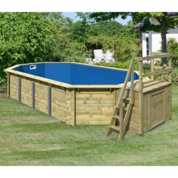 Piscine octogonale allongée en bois L700cm liner bleu terrasse L165,5cm Pool 5 Variante B - Karibu