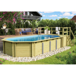 Piscine octogonale allongée en bois L700cm liner bleu terrasse L357,5cm Pool 5 Variante D - Karibu