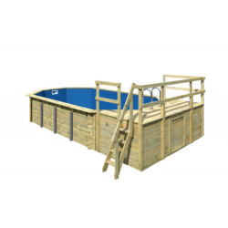 Piscine octogonale allongée en bois L700cm liner bleu terrasse L357,5cm Pool 5 Variante D - Karibu