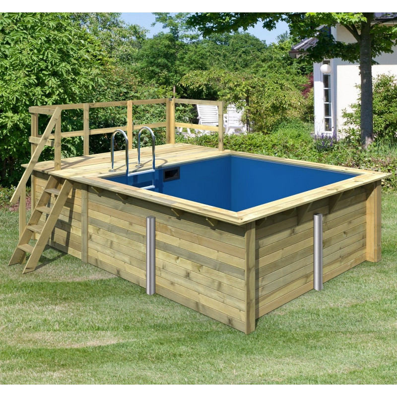 Piscine rectangulaire en bois 44mm Größe 1 avec une terrasse - Karibu