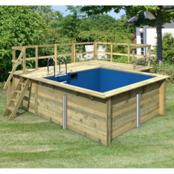 Piscine rectangulaire en bois 44mm Größe 1 avec deux terrasses - Karibu