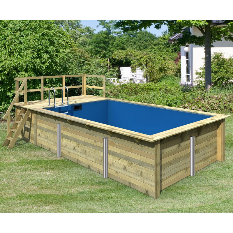 Piscine rectangulaire en bois 44mm Größe 3 avec une terrasse - Karibu