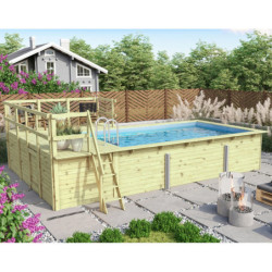 Piscine rectangulaire en bois 44mm Größe 3 avec deux terrasses - Karibu