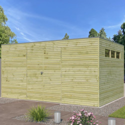 Abri Qube 12,6m² en bois traité autoclave 27mm avec porte double battante + fenêtre – Gardenas
