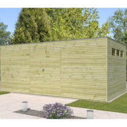 Abri Qube 15,3m² en bois en bois traité autoclave 27mm + fenêtre – Gardenas