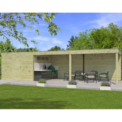 Abri Qube + extension 27m² en bois traité autoclave 27mm – Gardenas