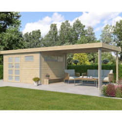 Abri Kasuko M 11,36m² + extension 400cm + porte et 2 fenêtres – Gardenas