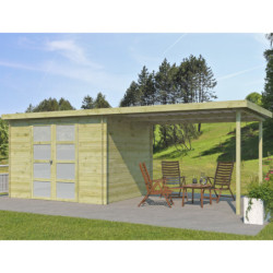 Chalet moderne Umea 8,5m² + extension 300cm en bois traité 19mm avec porte double vitrée - Gardenas
