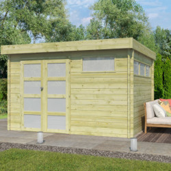 Chalet Moderne 11,84m² en bois traité 44mm avec porte double vitrée+2 fenêtres - Gardenas