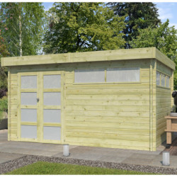 Chalet Moderne 13,8m² en bois traité 44mm avec porte double vitrée+2 fenêtres - Gardenas