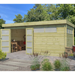 Chalet Moderne 16,74m² en bois traité 44mm avec porte double vitrée+2 fenêtres - Gardenas