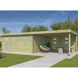Chalet Modern 21,09m² + extension 400cm en bois traité 44mm avec porte double vitrée+2 fenêtres - Gardenas