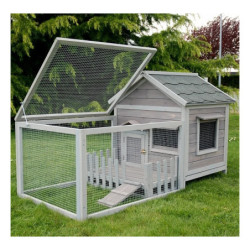 Clapier d’extérieur en bois 145x74x82cm gris Cottage Animals - Lifland