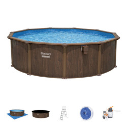 Piscine hors sol ronde Hydrium™ Ø490x130cm en acier aspect bois - Bestway