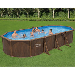 Piscine hors sol ovale Hydrium™ 730x360x130cm en acier aspect bois - Bestway